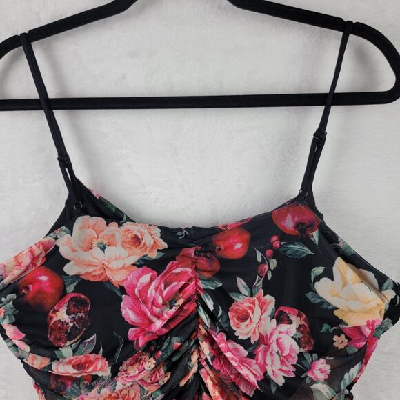 Whimsigoth Romantic Thong Contour Bodysuit XL Strappy Rusch Black Mesh Floral - Picture 8 of 13